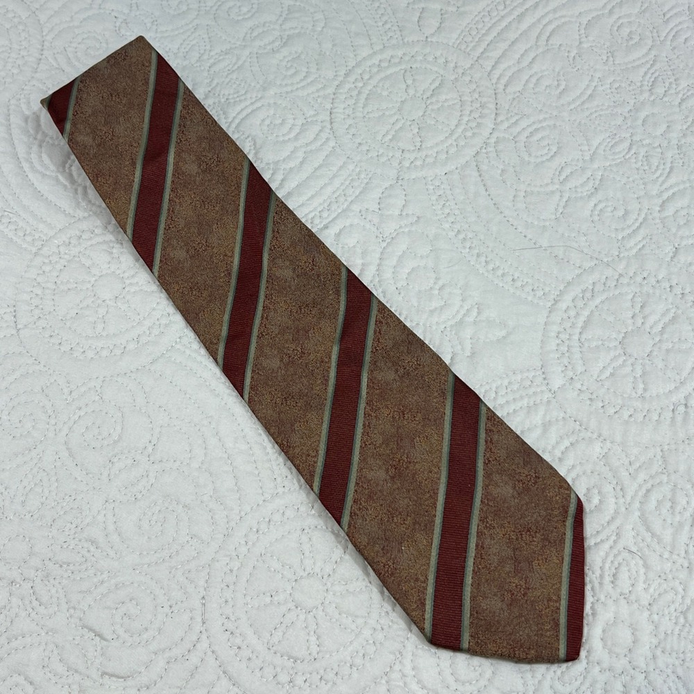 Giorgio Armani Cravatte Mens Silk Tie Brown Burgundy Striped Made in Italy